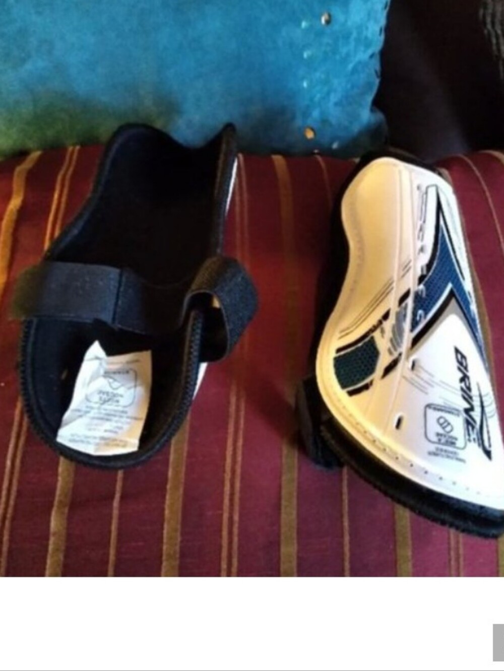 Youth White and Black Soccer Shin Guards with Straps